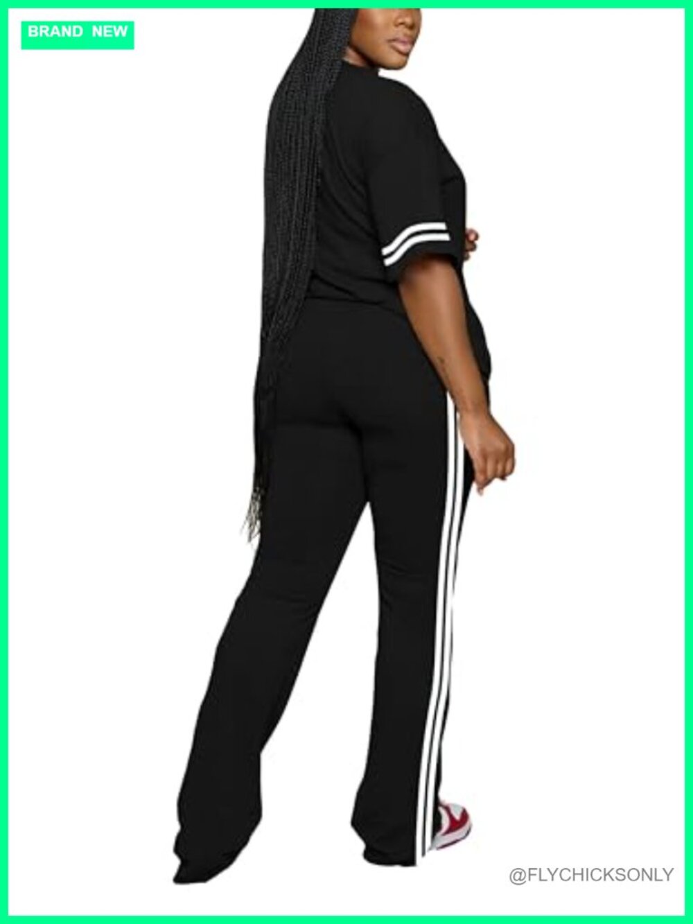 Women's 2 Piece Tracksuit Lounge Set with Striped Flare Pants - Picture 2 of 6